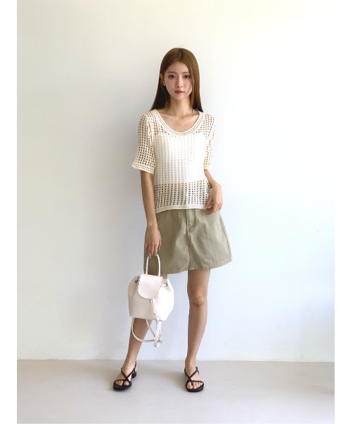 MINS MINIS（ミンスミニス）の「メッシュニットプルオーバー（ニット/セーター・レディース・ホワイト/ベージュ/ブラック・FREE）」の7枚目の写真