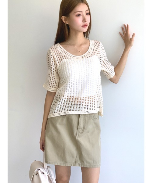 MINS MINIS（ミンスミニス）の「メッシュニットプルオーバー（ニット/セーター・レディース・ホワイト/ベージュ/ブラック・FREE）」の10枚目の写真