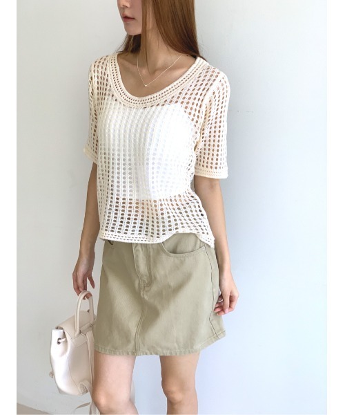 MINS MINIS（ミンスミニス）の「メッシュニットプルオーバー（ニット/セーター・レディース・ホワイト/ベージュ/ブラック・FREE）」の8枚目の写真