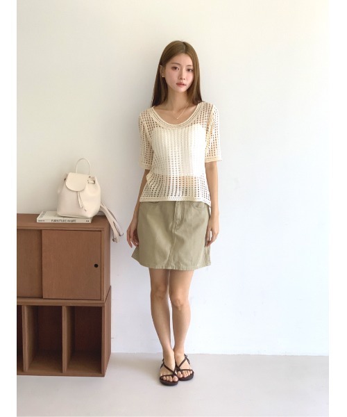 MINS MINIS（ミンスミニス）の「メッシュニットプルオーバー（ニット/セーター・レディース・ホワイト/ベージュ/ブラック・FREE）」の5枚目の写真