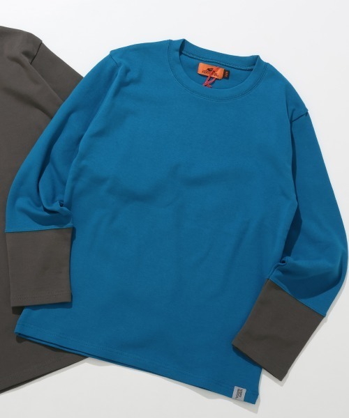 KRIFF MAYER Kid's Collection（クリフメイヤーキッズコレクション）の「【裏微起毛･伸縮性･ストレッチ】のびふわ袖切替Tシャツ（Tシャツ/カットソー・キッズ・ピンク/ライトグリーン/チャコール/グレー/ブルー・120/130/140/150/160/170）」の5枚目の写真