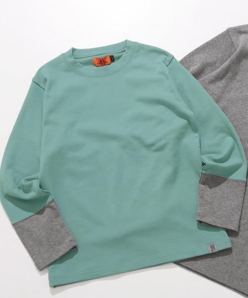 KRIFF MAYER Kid's Collection（クリフメイヤーキッズコレクション）の「【裏微起毛･伸縮性･ストレッチ】のびふわ袖切替Tシャツ（Tシャツ/カットソー・キッズ・ピンク/ライトグリーン/チャコール/グレー/ブルー・120/130/140/150/160/170）」の4枚目の写真