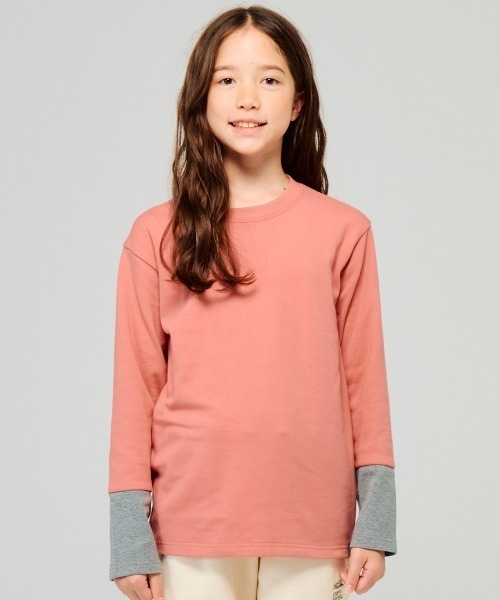 KRIFF MAYER Kid's Collection（クリフメイヤーキッズコレクション）の「【裏微起毛･伸縮性･ストレッチ】のびふわ袖切替Tシャツ（Tシャツ/カットソー・キッズ・ピンク/ライトグリーン/チャコール/グレー/ブルー・120/130/140/150/160/170）」の6枚目の写真