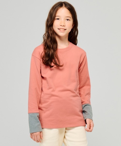 KRIFF MAYER Kid's Collection（クリフメイヤーキッズコレクション）の「【裏微起毛･伸縮性･ストレッチ】のびふわ袖切替Tシャツ（Tシャツ/カットソー・キッズ・ピンク/ライトグリーン/チャコール/グレー/ブルー・120/130/140/150/160/170）」の10枚目の写真
