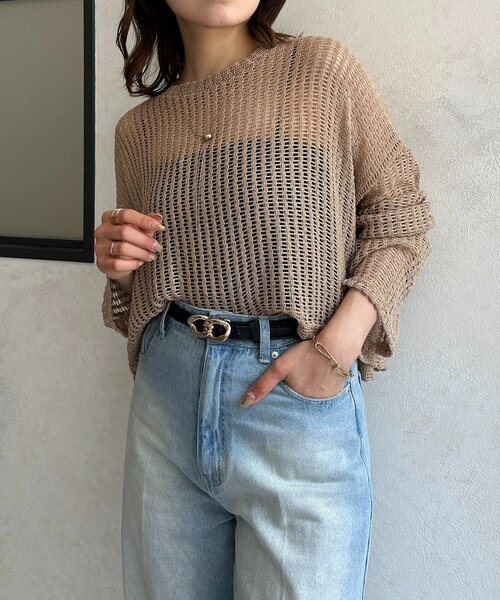 Thevon(ゼボン)の「ショート丈メッシュニット(ニット/セーター・レディース・ベージュ/サンドベージュ/ブラック/ライム・FREE)」の3枚目の写真