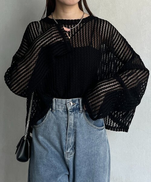 Thevon(ゼボン)の「ショート丈メッシュニット(ニット/セーター・レディース・ベージュ/サンドベージュ/ブラック/ライム・FREE)」の11枚目の写真