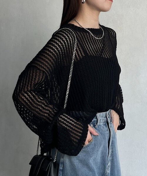 Thevon(ゼボン)の「ショート丈メッシュニット(ニット/セーター・レディース・ベージュ/サンドベージュ/ブラック/ライム・FREE)」の8枚目の写真