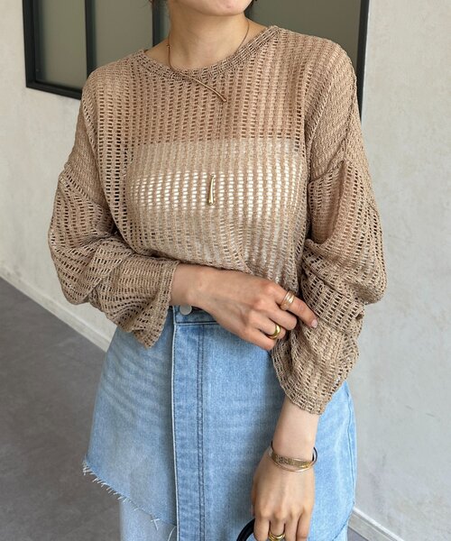 Thevon(ゼボン)の「ショート丈メッシュニット(ニット/セーター・レディース・ベージュ/サンドベージュ/ブラック/ライム・FREE)」の16枚目の写真