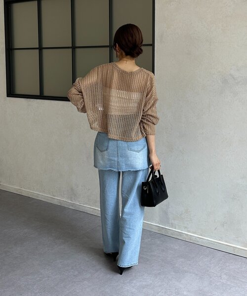 Thevon(ゼボン)の「ショート丈メッシュニット(ニット/セーター・レディース・ベージュ/サンドベージュ/ブラック/ライム・FREE)」の14枚目の写真