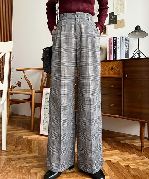 セール】センタープレスツータックセミワイドチェックパンツ（その他