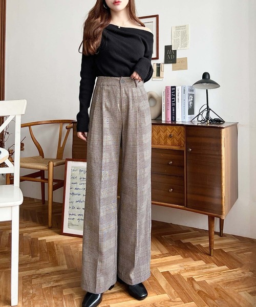 セール】センタープレスツータックセミワイドチェックパンツ（その他