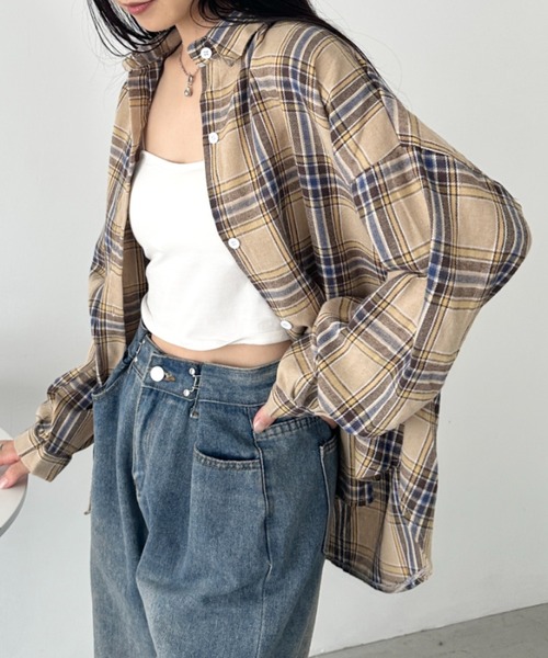 CLEA（クレア）の「ルーズシルエットチェックネルシャツ（シャツ/ブラウス・レディース・イエロー/ベージュ/ネイビー/レッド/グリーン/ピンク/ブラック/イエロー系その他/ライトブルー/ピンク系その他・FREE）」の3枚目の写真