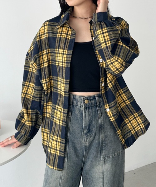 CLEA（クレア）の「ルーズシルエットチェックネルシャツ（シャツ/ブラウス・レディース・イエロー/ベージュ/ネイビー/レッド/グリーン/ピンク/ブラック/イエロー系その他/ライトブルー/ピンク系その他・FREE）」の7枚目の写真