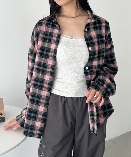 CLEA（クレア）の「ルーズシルエットチェックネルシャツ（シャツ/ブラウス・レディース・イエロー/ベージュ/ネイビー/レッド/グリーン/ピンク/ブラック/イエロー系その他/ライトブルー/ピンク系その他・FREE）」の9枚目の写真