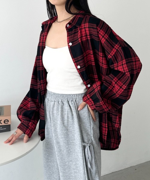 CLEA（クレア）の「ルーズシルエットチェックネルシャツ（シャツ/ブラウス・レディース・イエロー/ベージュ/ネイビー/レッド/グリーン/ピンク/ブラック/イエロー系その他/ライトブルー/ピンク系その他・FREE）」の10枚目の写真