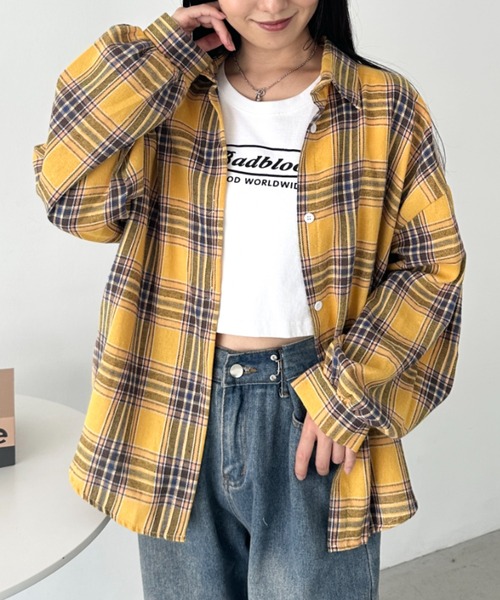 CLEA（クレア）の「ルーズシルエットチェックネルシャツ（シャツ/ブラウス・レディース・イエロー/ベージュ/ネイビー/レッド/グリーン/ピンク/ブラック/イエロー系その他/ライトブルー/ピンク系その他・FREE）」の6枚目の写真