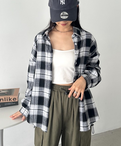 CLEA（クレア）の「ルーズシルエットチェックネルシャツ（シャツ/ブラウス・レディース・イエロー/ベージュ/ネイビー/レッド/グリーン/ピンク/ブラック/イエロー系その他/ライトブルー/ピンク系その他・FREE）」の16枚目の写真