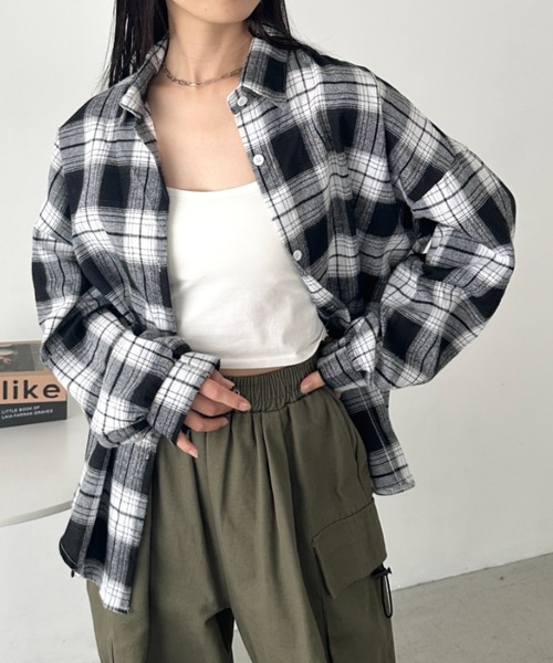 CLEA（クレア）の「ルーズシルエットチェックネルシャツ（シャツ/ブラウス・レディース・イエロー/ベージュ/ネイビー/レッド/グリーン/ピンク/ブラック/イエロー系その他/ライトブルー/ピンク系その他・FREE）」の12枚目の写真