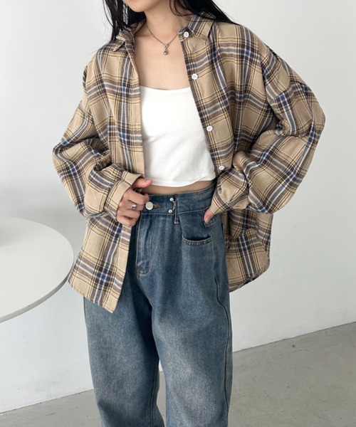 CLEA（クレア）の「ルーズシルエットチェックネルシャツ（シャツ/ブラウス・レディース・イエロー/ベージュ/ネイビー/レッド/グリーン/ピンク/ブラック/イエロー系その他/ライトブルー/ピンク系その他・FREE）」の21枚目の写真