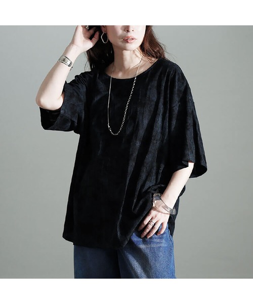 GOLDJAPAN(ゴールドジャパン)の「ムラ染めクラッシュ加工BIGTシャツ【大きいサイズ対応】(Tシャツ/カットソー・レディース・グレー/ブラック・LL~3L/4L~5L)」の9枚目の写真