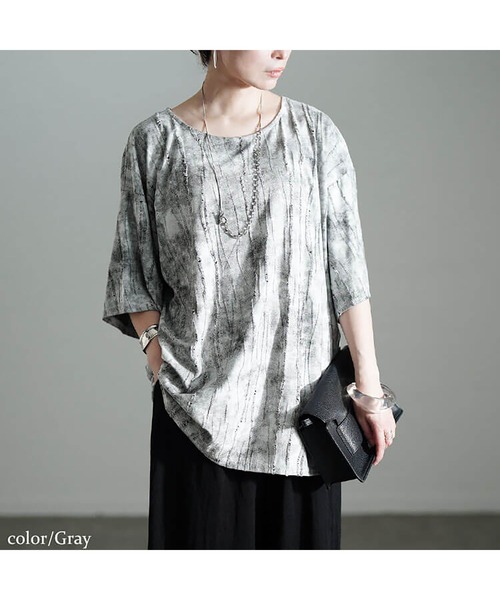GOLDJAPAN(ゴールドジャパン)の「ムラ染めクラッシュ加工BIGTシャツ【大きいサイズ対応】(Tシャツ/カットソー・レディース・グレー/ブラック・LL~3L/4L~5L)」の12枚目の写真