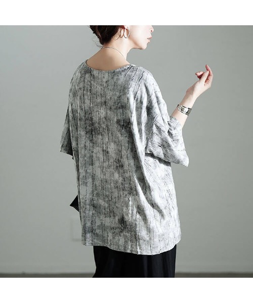 GOLDJAPAN(ゴールドジャパン)の「ムラ染めクラッシュ加工BIGTシャツ【大きいサイズ対応】(Tシャツ/カットソー・レディース・グレー/ブラック・LL~3L/4L~5L)」の14枚目の写真