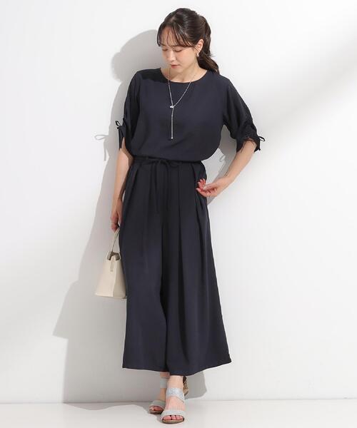 DRESKIP(ドレスキップ)の「◆【セットアップ可/洗える/S-LL】お袖シャーリング 麻調5分袖ブラウス(シャツ/ブラウス・レディース・ライトベージュ/ブルーグリーン/ネイビー・01/02/03/04)」の8枚目の写真