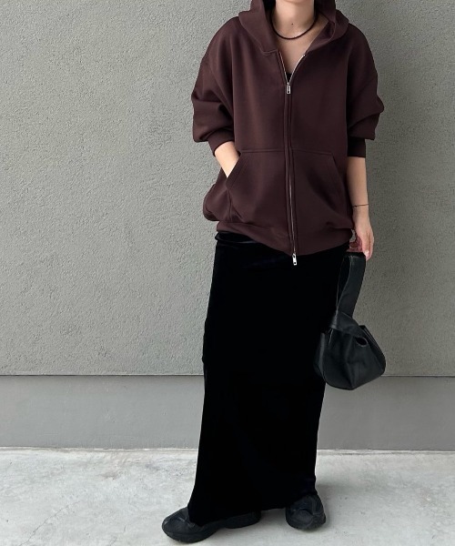 Doux archives（ドゥアルシーヴ）の「【新色追加/もちもちシリーズ】W ZIP ボンディングBIGパーカー（パーカー・レディース・グレイッシュベージュ/ブラック/グレー/ブラウン・38）」の3枚目の写真