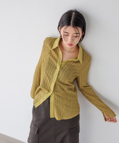 BAYFLOW(ベイフロー)の「シアーカットレースシャツ(シャツ/ブラウス・レディース・マスタード/ダークブラウン/オフホワイト・FREE)」の13枚目の写真