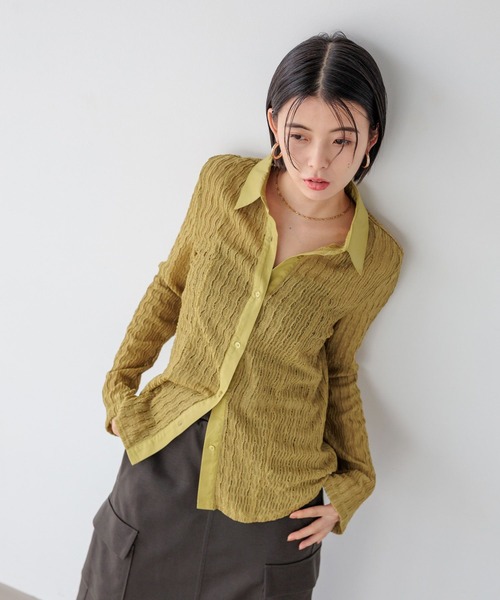 BAYFLOW(ベイフロー)の「シアーカットレースシャツ(シャツ/ブラウス・レディース・マスタード/ダークブラウン/オフホワイト・FREE)」の15枚目の写真