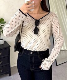 prose verse（プロズヴェール）の「フロッキードットボートネックシアートップス（Tシャツ/カットソー）」