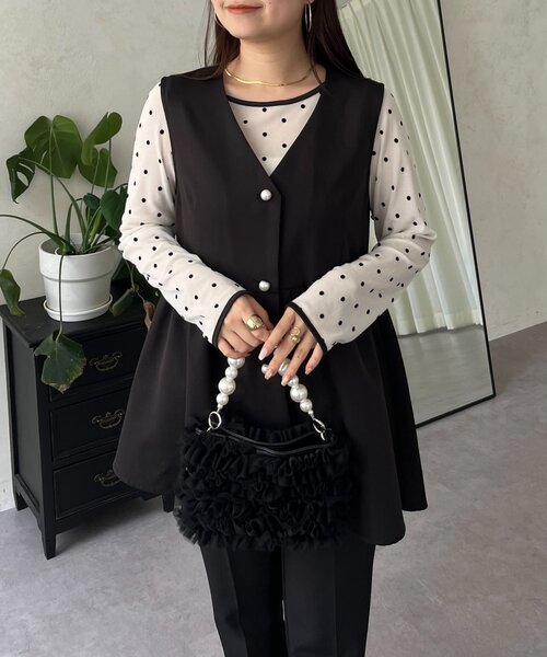 prose verse(プロズヴェール)の「フロッキードットボートネックシアートップス(Tシャツ/カットソー・レディース・ブラック/アイボリー/ブラック系その他/ホワイト系その他・LARGE/MEDIUM)」の6枚目の写真