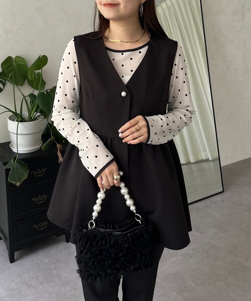 prose verse(プロズヴェール)の「フロッキードットボートネックシアートップス(Tシャツ/カットソー・レディース・ブラック/アイボリー/ブラック系その他/ホワイト系その他・LARGE/MEDIUM)」の7枚目の写真