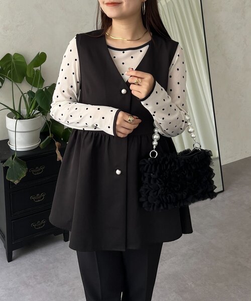 prose verse(プロズヴェール)の「フロッキードットボートネックシアートップス(Tシャツ/カットソー・レディース・ブラック/アイボリー/ブラック系その他/ホワイト系その他・LARGE/MEDIUM)」の8枚目の写真