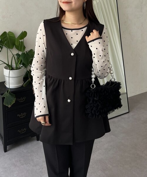 prose verse(プロズヴェール)の「フロッキードットボートネックシアートップス(Tシャツ/カットソー・レディース・ブラック/アイボリー/ブラック系その他/ホワイト系その他・LARGE/MEDIUM)」の9枚目の写真