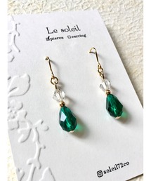 【Le soleil】爽やかグリーン スワロフスキーピアス(MA)