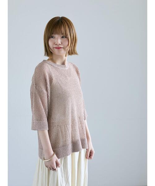 セール】メッシュ編みハーフスリーブニット（ニット/セーター