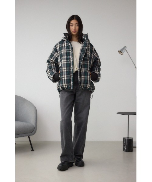 セール】B-HEAT フード付き中綿チェックジャケット（ブルゾン）｜AZUL