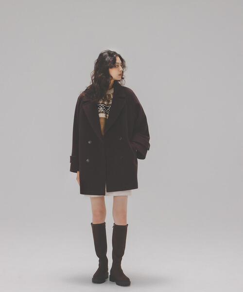 NATURAL BEAUTY BASIC（ナチュラルビューティーベーシック）の「◇ダブルブレストフォルムミドルコート（ピーコート・レディース・ダークブラウン/ベージュ/ネイビー/グレー・SMALL/MEDIUM）」の22枚目の写真