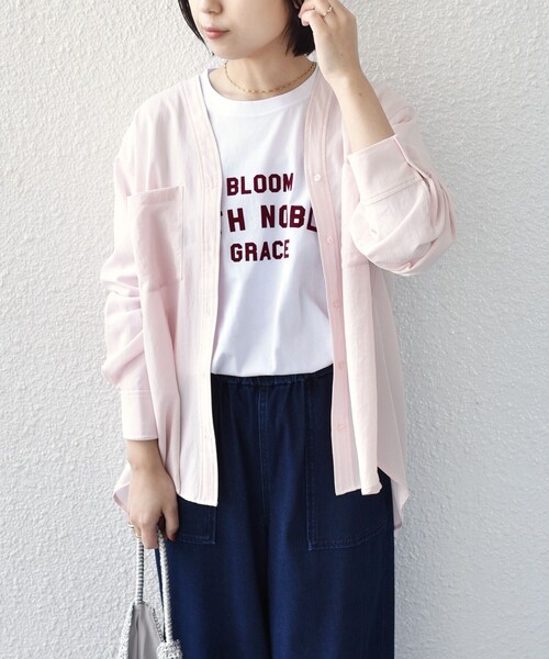 SHIPS Colors（シップス カラーズ）の「SHIPS Colors:〈手洗い可能〉ワッシャー ポケット シャツ◇（シャツ/ブラウス・レディース・ブラウン/オフホワイト/ライトグリーン/ピンク/ネイビー・ONE SIZE）」の5枚目の写真