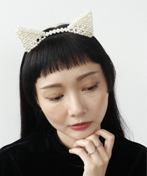 Three Four Time（ｽﾘｰﾌｫｰﾀｲﾑ）の「パールネコミミカチューシャ（カチューシャ・レディース・アイボリー・FREE）」の2枚目の写真