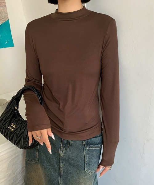 Lace Ladies(レースレディース)の「オフネック ベーシック 長袖 カット トップス(Tシャツ/カットソー・レディース・ブラック/ダークグレー/ブラウン/ライトグレー・FREE)」の9枚目の写真