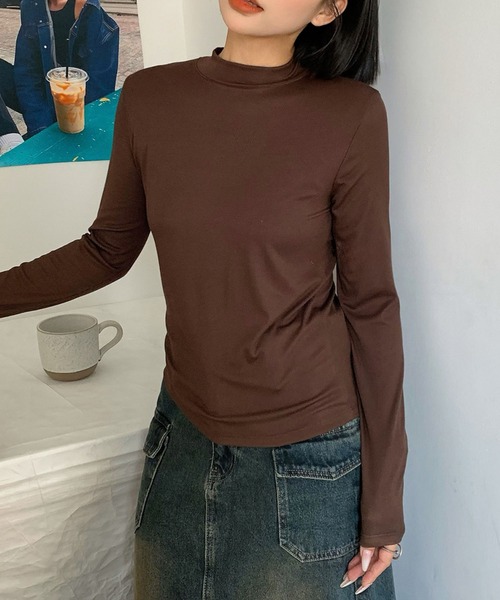 Lace Ladies(レースレディース)の「オフネック ベーシック 長袖 カット トップス(Tシャツ/カットソー・レディース・ブラック/ダークグレー/ブラウン/ライトグレー・FREE)」の10枚目の写真