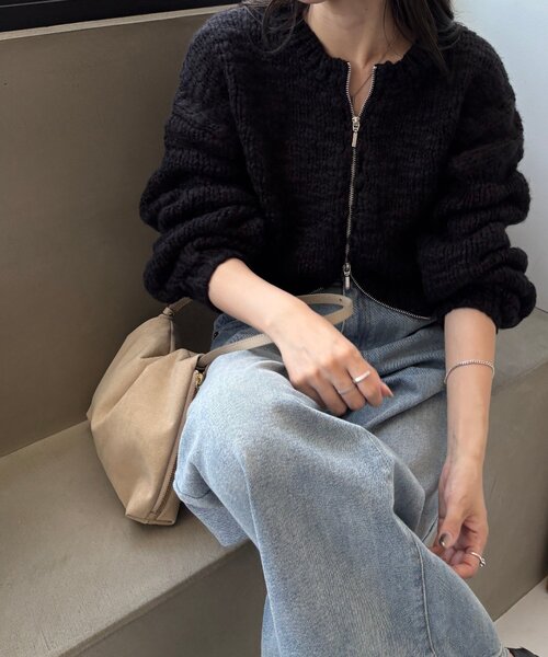 gemeil（ジェムイル）の「【LE'MAGE×gemeilコラボ】スラブカーディガン(MO-320)（ニット/セーター・レディース・ブラウン/ブラック/オフホワイト・FREE）」の3枚目の写真