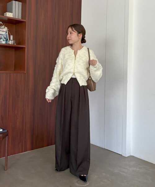 gemeil（ジェムイル）の「【LE'MAGE×gemeilコラボ】スラブカーディガン(MO-320)（ニット/セーター・レディース・ブラウン/ブラック/オフホワイト・FREE）」の4枚目の写真