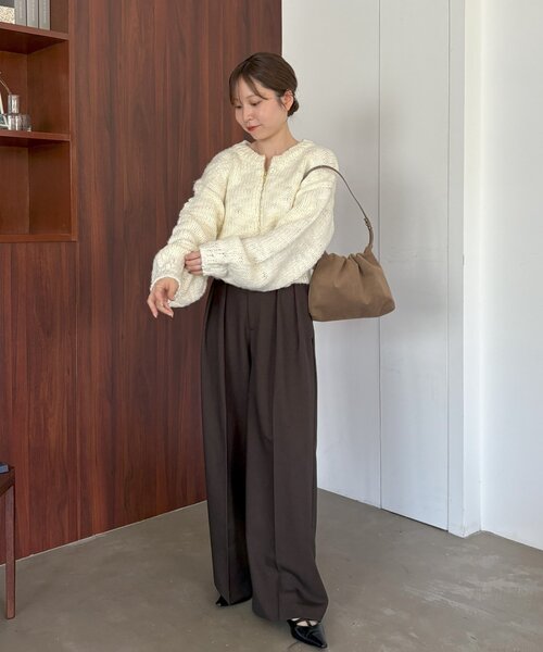 gemeil（ジェムイル）の「【LE'MAGE×gemeilコラボ】スラブカーディガン(MO-320)（ニット/セーター・レディース・ブラウン/ブラック/オフホワイト・FREE）」の5枚目の写真