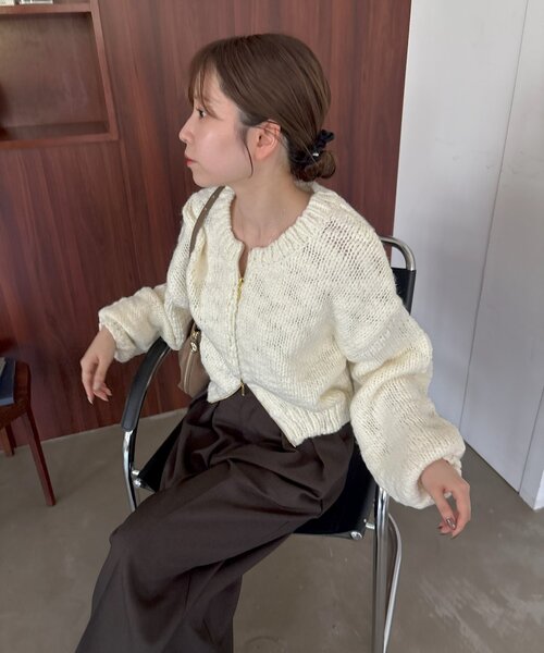 gemeil（ジェムイル）の「【LE'MAGE×gemeilコラボ】スラブカーディガン(MO-320)（ニット/セーター・レディース・ブラウン/ブラック/オフホワイト・FREE）」の7枚目の写真
