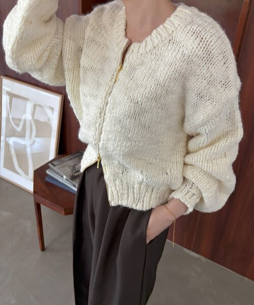 gemeil（ジェムイル）の「【LE'MAGE×gemeilコラボ】スラブカーディガン(MO-320)（ニット/セーター・レディース・ブラウン/ブラック/オフホワイト・FREE）」の10枚目の写真