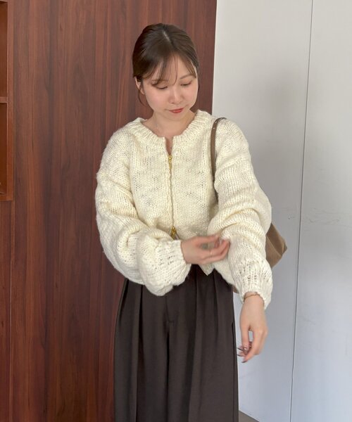 gemeil（ジェムイル）の「【LE'MAGE×gemeilコラボ】スラブカーディガン(MO-320)（ニット/セーター・レディース・ブラウン/ブラック/オフホワイト・FREE）」の12枚目の写真