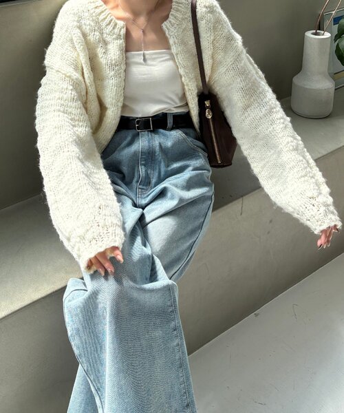 gemeil（ジェムイル）の「【LE'MAGE×gemeilコラボ】スラブカーディガン(MO-320)（ニット/セーター・レディース・ブラウン/ブラック/オフホワイト・FREE）」の14枚目の写真